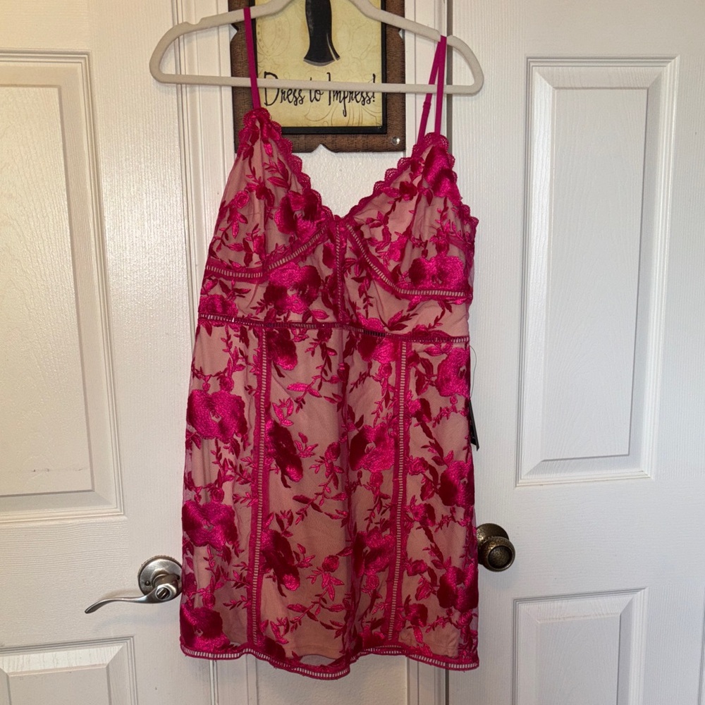 Lulu's Fuchsia Floral Lace Chemise
